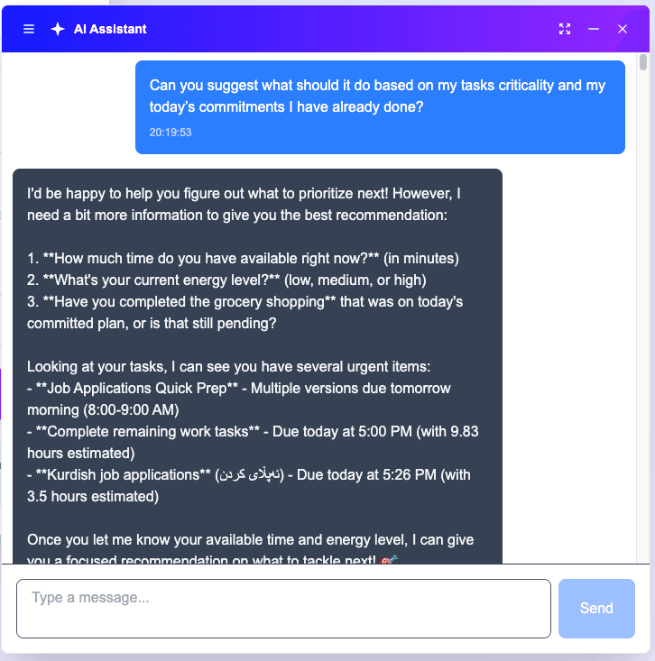 AI Chat Assistant - Get productivity coaching and task guidance