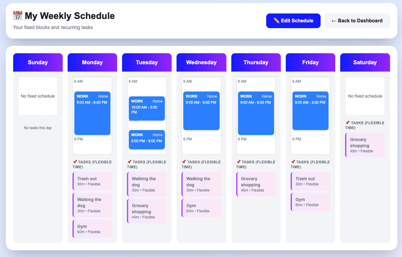 Routine Task Automation - Weekly schedule management and recurring tasks